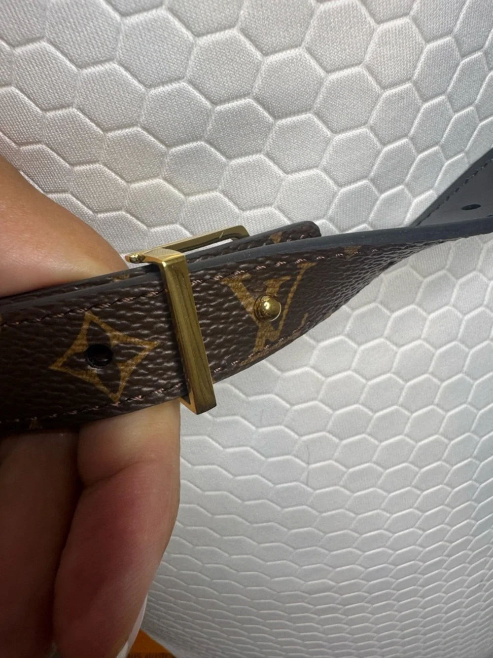 Louis Vuitton Monogram Canvas & Black Leather Belt with Gold LV Buckle - Picture 4 of 6